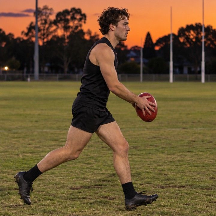 A kicker on the run-up, ball in hand